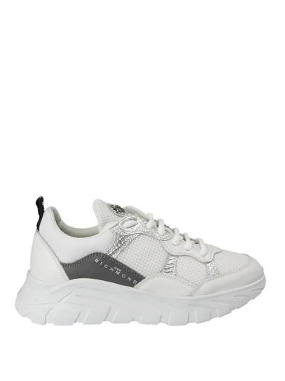 John Richmond Silver Inserts Leather And Fabric Sneakers In White