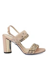 LORIBLU EMBELLISHED PINK SUEDE HEELED SANDALS