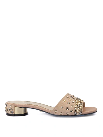 Loriblu Rhinestone Embellished Pink Suede Sandals