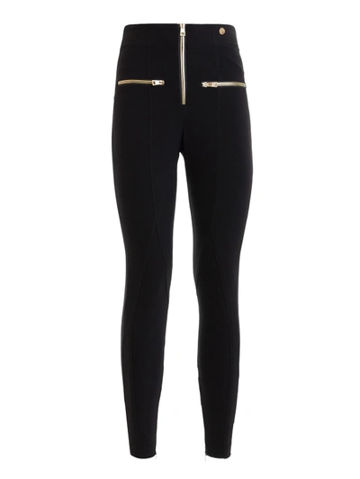 Versace Stretch Tight Pants With Gold-tone Zippers In Black
