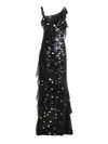 ROBERTO CAVALLI GOLD-TONE SCALE EMBELLISHED FLOUNCED GOWN