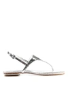 MICHAEL KORS ENID SILVER REPTILE LEATHER THONG SANDALS