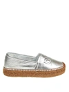 Dolce & Gabbana Metallic Silver Logo Embossed Leather Esapdrilles In Silver