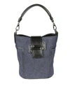 TOD'S DOUBLE T MINI DENIM AND  LEATHER BUCKET BAG