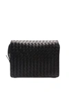 BOTTEGA VENETA BLACK INTRECCIATO LEATHER MESSENGER BAG