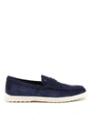 TOD'S RUBBER SOLE DETAILED BLUE SUEDE LOAFERS
