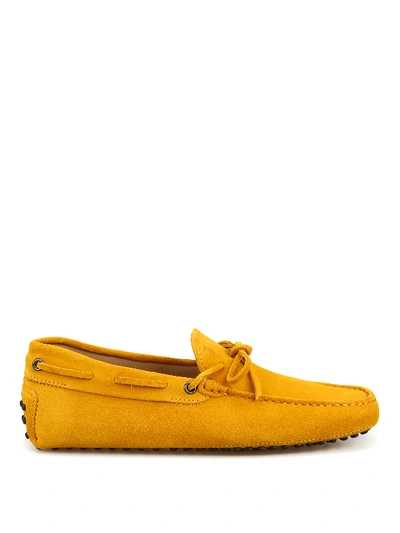 Tod's New Laccetto Mustard Yellow Suede Loafers In Dark Yellow