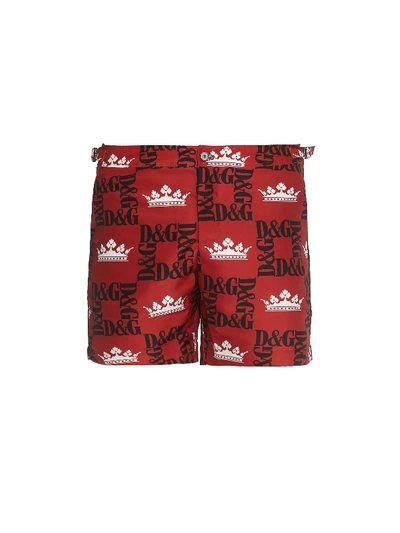 Dolce & Gabbana Dg Crowns Print Swim Shorts In Red