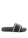 DOLCE & GABBANA CALFSKIN UPPER LOGO BLACK SLIDERS