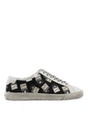 SAINT LAURENT LEATHER AND PRINTED CANVAS trainers