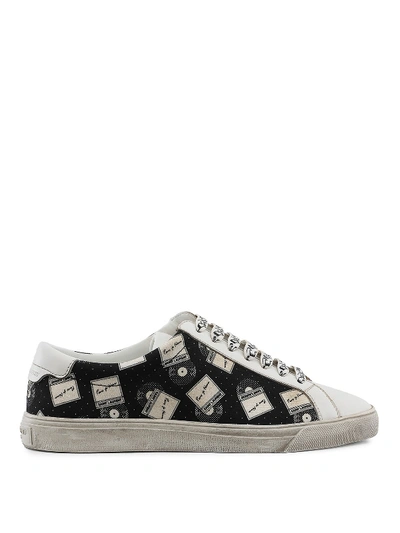 Saint Laurent Leather And Printed Canvas Sneakers In Black