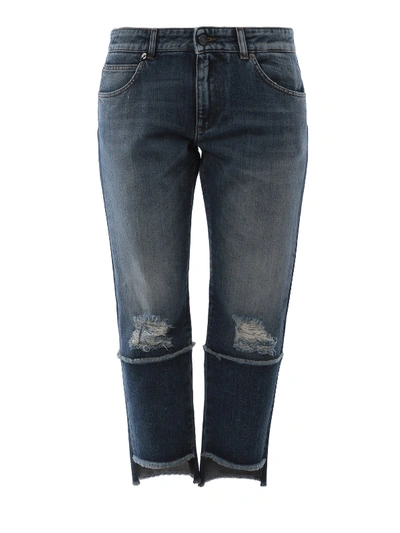 Dolce & Gabbana Distressed Denim Crop Boyfriend Jeans In Medium Wash