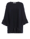 VALENTINO FRILL SLEEVE NAVY CASHMERE SWEATER