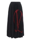 Valentino Vlogo Pleated Jersey Midi Skirt In 43k-black/ Red