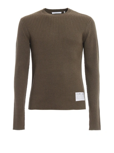Helmut Lang Wool And Cotton Ribbed Sweater In Brown