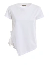 PATRIZIA PEPE ASYMMETRIC WHITE T-SHIRT WITH RUCHED TOP