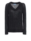 PRADA BLACK RIBBED MOHAIR AND WOOL V NECK SWEATER