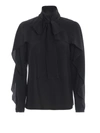 RED VALENTINO BLACK SILK RUFFLED BLOUSE WITH PUSSY BOW