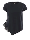 PATRIZIA PEPE ASYMMETRIC BLACK T-SHIRT WITH RUCHED TOP