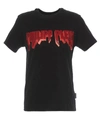PHILIPP PLEIN EMBELLISHED ROCK PP BLACK AND RED T-SHIRT