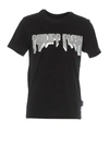 PHILIPP PLEIN EMBELLISHED ROCK PP BLACK AND SILVER T-SHIRT