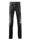 DSQUARED2 SLIM LOGO DETAILED RIPPED COTTON JEANS