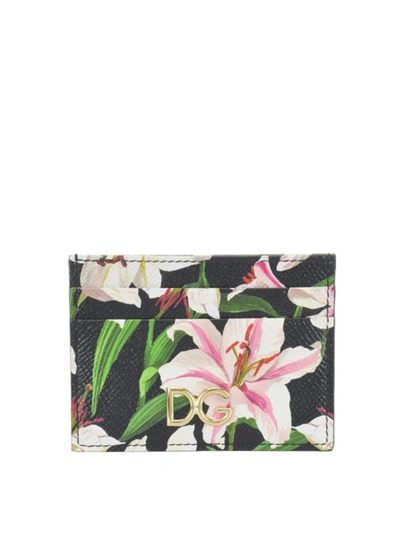 Dolce & Gabbana Lilium Print Leather Card Holder In Multicolour