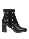 RED VALENTINO STUDDED LEATHER AND SUEDE ANKLE BOOTS