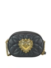 Dolce & Gabbana Devotion Leather Camera Bag With Heart Medallion In Black