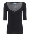 PRADA BLACK CASHMERE AND SILK SHORT SLEEVE TOP