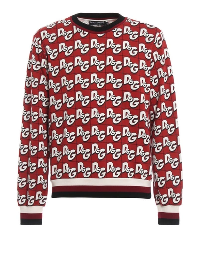 Dolce & Gabbana Jersey Sweatshirt With All-over Dg Print In Red