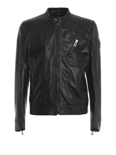Belstaff Wrinkled Effect Leather Biker Jacket In Black