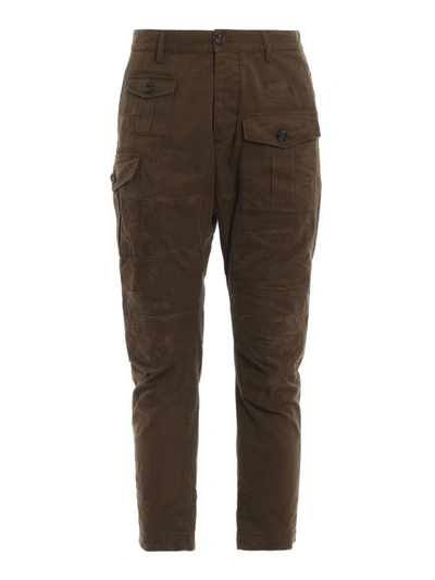 Dsquared2 Spotted And Scraped Cargo Chino Trousers In Military Green