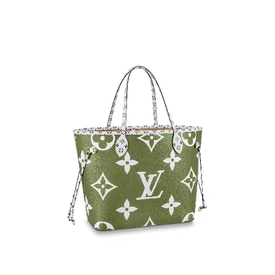 Pre-owned Louis Vuitton  Neverfull Monogram Giant (without Pouch) Mm Khaki Green/beige Lining