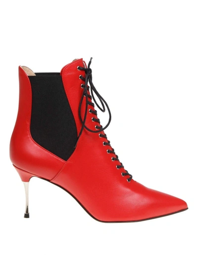 Sergio Rossi Lace-up Ankle Boots In Red Leather