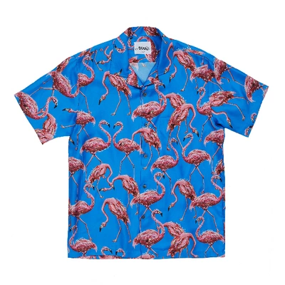 Pre-owned Awake Silk Flamingo Print Camp Shirt Blue