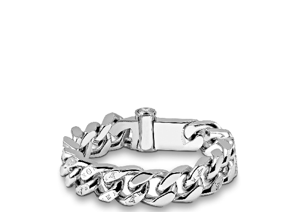 Pre-Owned Louis Vuitton Chain Links Bracelet Engraved Monogram Silver | ModeSens