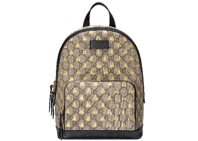 Pre-owned Gucci Backpack Gg Supreme Gold Bees Small Beige/ebony/black