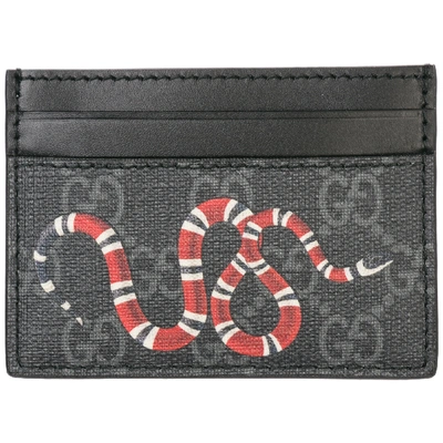 Gucci Kingsnake Print Gg Supreme Card Case In Black