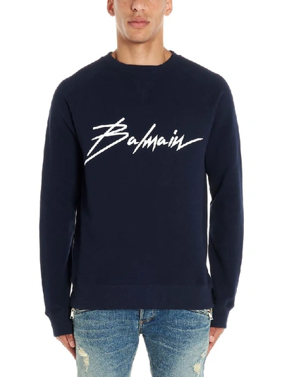 Balmain Signature Logo Print Sweatshirt In Blue