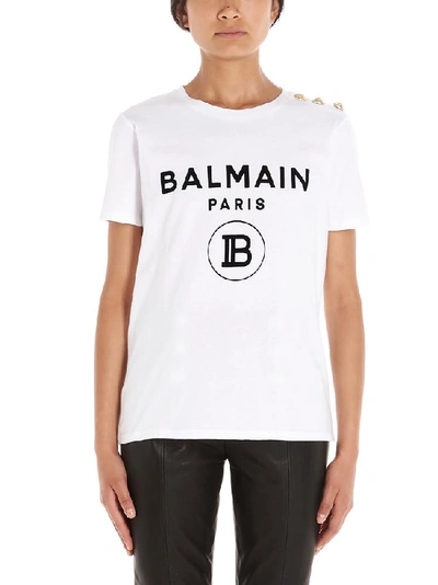 Balmain Flocked New Logo Cotton Jersey T-shirt In White