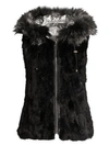 ADRIENNE LANDAU Reversible Rabbit & Fox Fur Quilted Metallic Vest