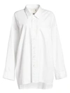 R13 Drop Neck Cotton Poplin Shirt In White,purple