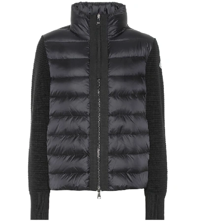 Moncler Quilted Down & Wool Short Cardigan In Black