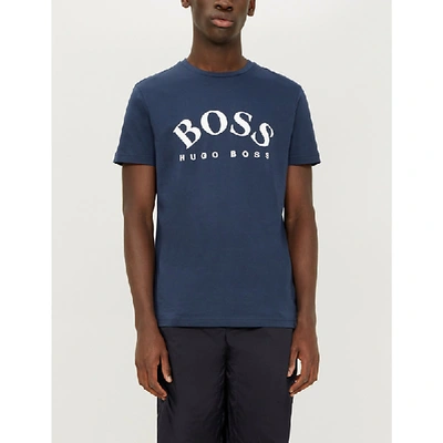 Hugo Boss Logo-print Cotton-jersey T-shirt In Navy