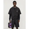 Prada Triangle Logo-plaque Leather Shirt In Black
