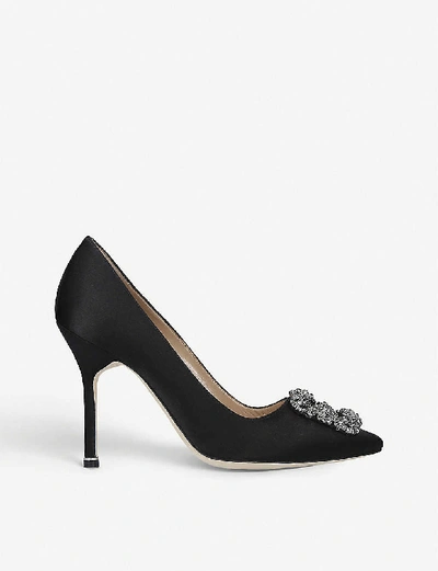 Manolo Blahnik 105mm Hangisi Swarovski Silk Satin Pumps In Black