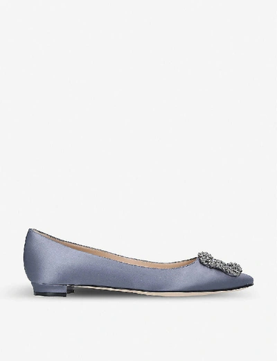 Manolo Blahnik 10mm Hangisiflat Satin Ballerina Flats In Grey