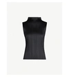 ISSEY MIYAKE PLEATS PLEASE ISSEY MIYAKE WOMEN'S BLACK BASIC HIGH-NECK SLEEVELESS PLEATED CREPE TOP,26445577