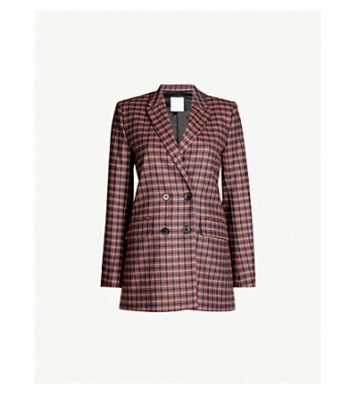 Sandro Checked Double-breasted Wool-blend Blazer In Beige